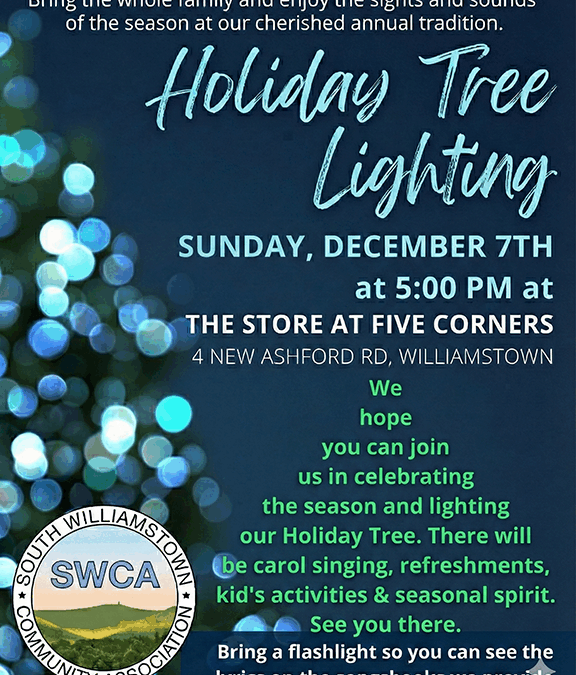 SWCA Holiday Tree Lighting this Sunday, December 7th at 5PM, and save the date for the Festival Of Cookies